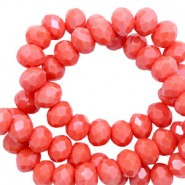 Faceted glass beads 8x6mm disc Coral red-pearl shine coating